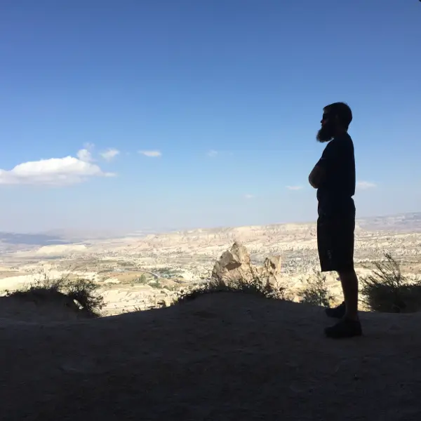 Enjoying the view from the base of Uchisar Castle