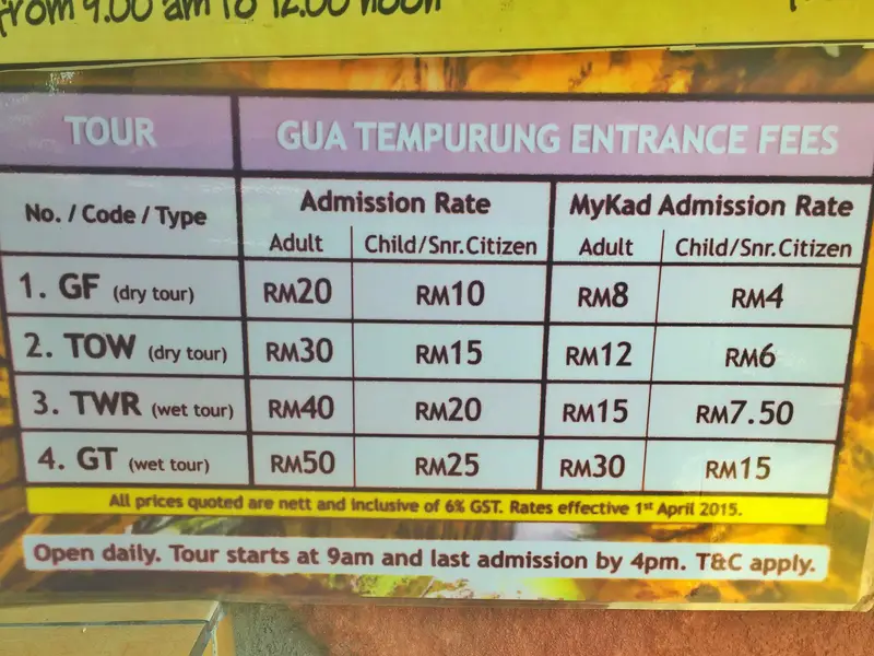 gua tempurung entrance fee and price list